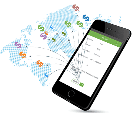 International mobile top-up sent to a phone number